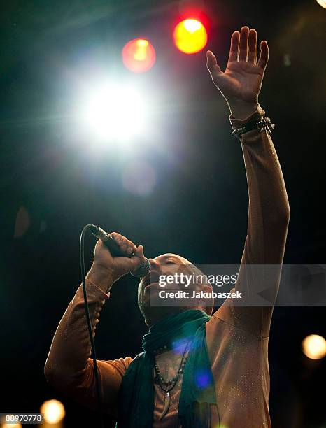 Singer Jan Plewka of the German rock band Selig performs live during a concert at the Zitadelle Spandau on July 10, 2009 in Berlin, Germany. The...