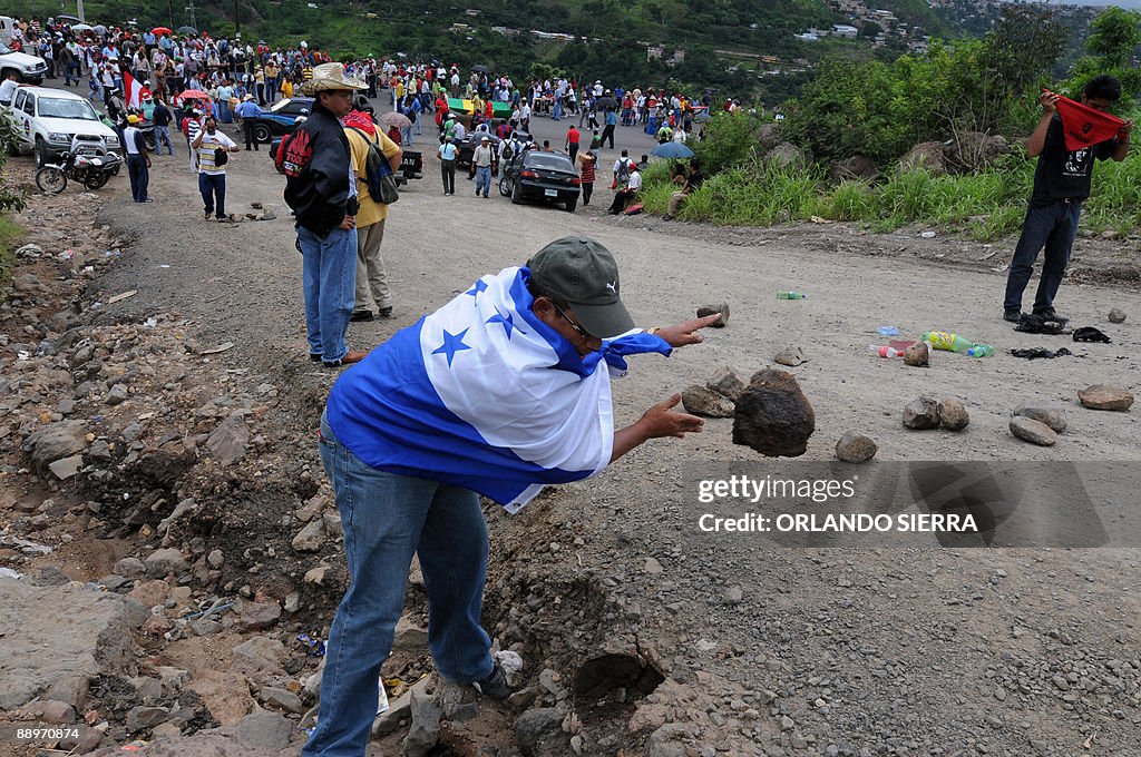 Deposed Followers of deposed Honduran President Manuel Zelaya grouped in the ...