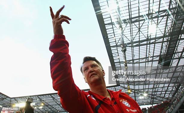 Louis van Gaal, head coach of Muenchen reacts prior to the pre-season friendly match between Red Bull Salzburg and FC Bayern Muenchen at the Red Bull...