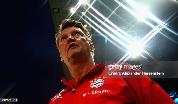 Louis van Gaal, head coach of Muenchen looks on prior to the pre-season friendly match between Red Bull Salzburg and FC Bayern Muenchen at the Red...