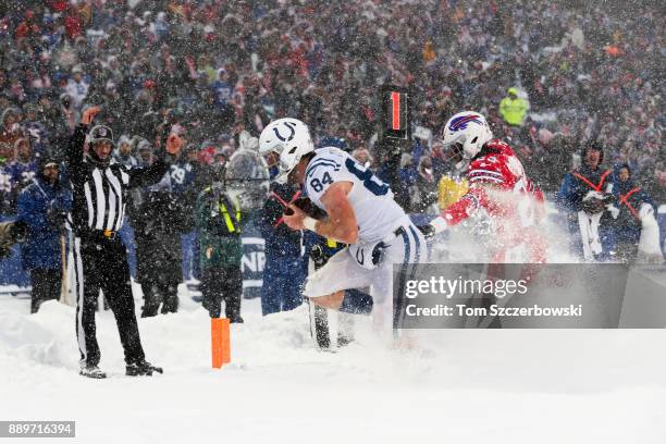 Jack Doyle of the Indianapolis Colts scores a touchdown during the fourth quarter against the Buffalo Bills on December 10, 2017 at New Era Field in...