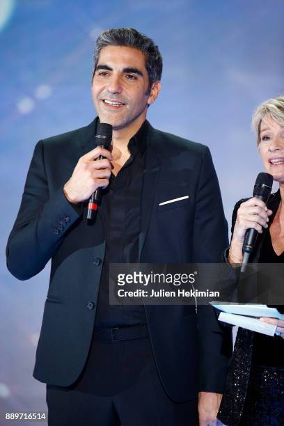French actor Ary Abittan is pictured on stage during the 31st France Television Telethon at Pavillon Baltard on December 9, 2017 in Nogent-sur-Marne,...