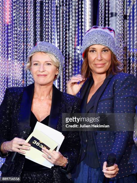 Sophie Davant and Zazie perform on stage during the 31st France Television Telethon at Pavillon Baltard on December 9, 2017 in Nogent-sur-Marne,...