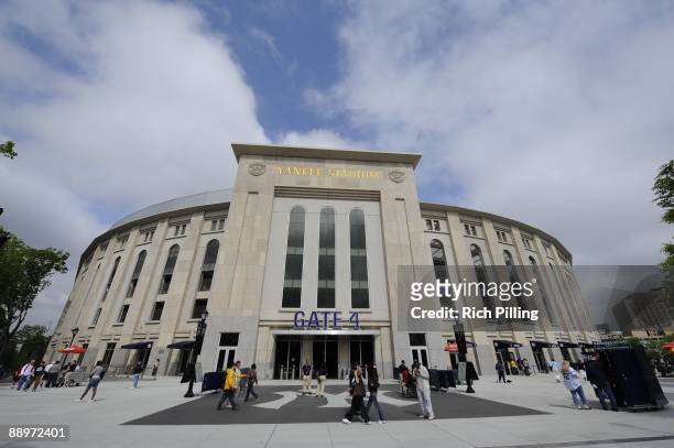 General view of the exterior of Yankee Stadium in front of Gate 4 during the game between the Minnesota Twins and New York Yankees at Yankee Stadium...