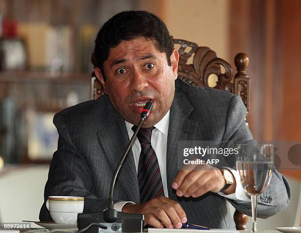 Milton Jimenez, member of the delegation of ousted Honduran President Manuel Zelaya speaks during the negociations July 10 at Arias' residence,...