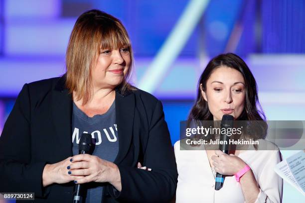 Michele Bernier and guest are pictured on stage during the 31st France Television Telethon at Pavillon Baltard on December 9, 2017 in...