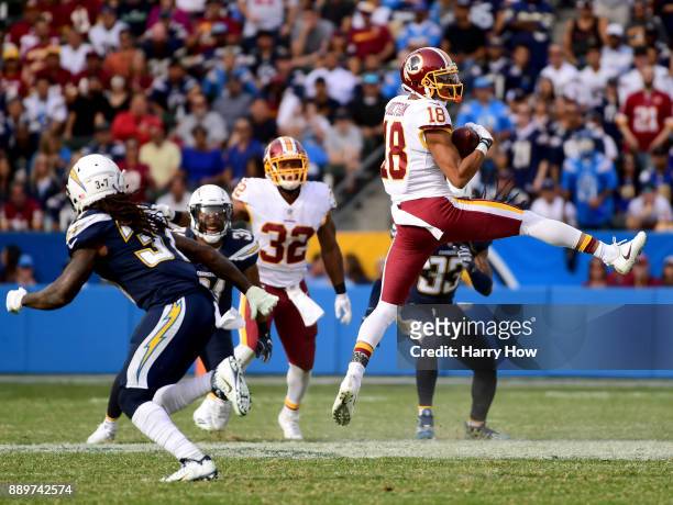 Josh Doctson of the Washington Redskins makes a catch for a 16 yards during the second quarter against the Los Angeles Chargers at StubHub Center on...