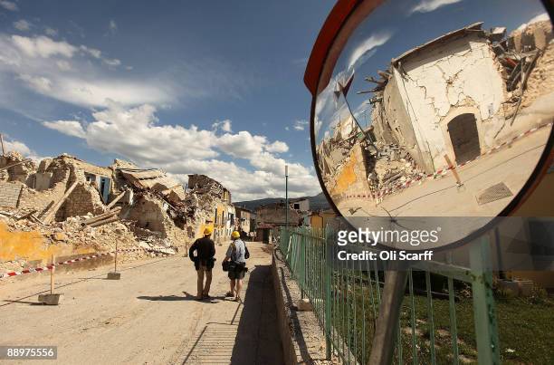 British Prime Minister Gordon Brown and Sarah Brown visited the earthquake-damaged town of Onna with Johanna Griffith-Jones at the end of the third...
