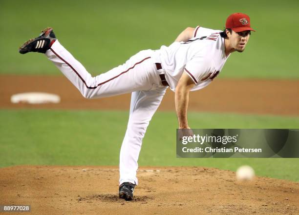 Starting pitcher Dan Haren of the Arizona Diamondbacks pitches against the Florida Marlins during the major league baseball game at Chase Field on...