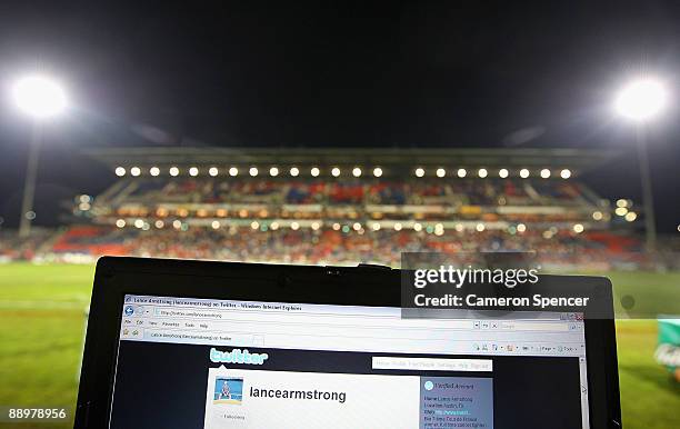 In this photo illustration the Twitter website is displayed on a laptop at a NRL match on July 11, 2009 in Newcastle, Australia. The micro-blogging...