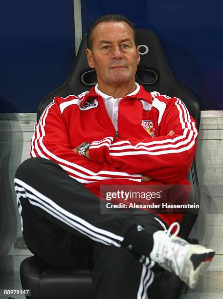 Huub Stevens, head coach of Salzburg, looks on during the pre-season friendly match between Red Bull Salzburg and FC Bayern Muenchen at the Red Bull...