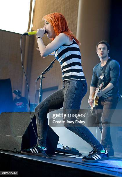 Hayley Williams and Josh Farro of Paramore perform in concert at the Verizon Wireless Music Center on July 10, 2009 in Noblesville, Indiana.