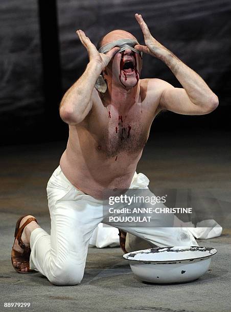 French Jacques Bonnaffe as Oedipe performs a scene of the play "Sous l'oeil d'Oedipe" adapted from Sophocles and Euripides and directed by French...