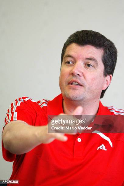 Referee Herbert Fandel speaks at a press conference on July 11, 2009 in Altensteig, Germany.