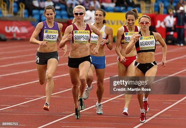 Jemma Simpson and Jenny Meadows compete during the women's 800m semi final at Alexander Stadium on July 11, 2009 in Birmingham, England.