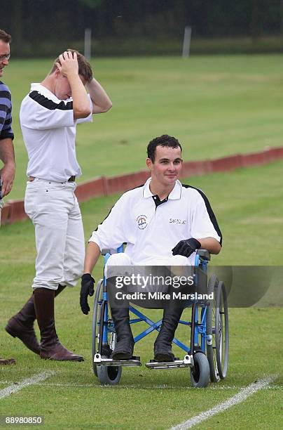 Jockey Liam Treadwell sits in a wheel chair at the Rundle Cup at Tidworth Polo Club on July 11, 2009 in Wiltshire, England.