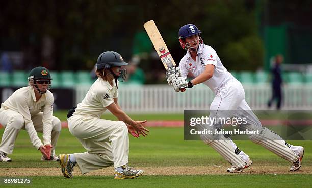 Beth Morgan of England bats during The 2nd Day of The 1st Test between England Women and Australia Women at New Road on July 10, 2009 in Worcester,...