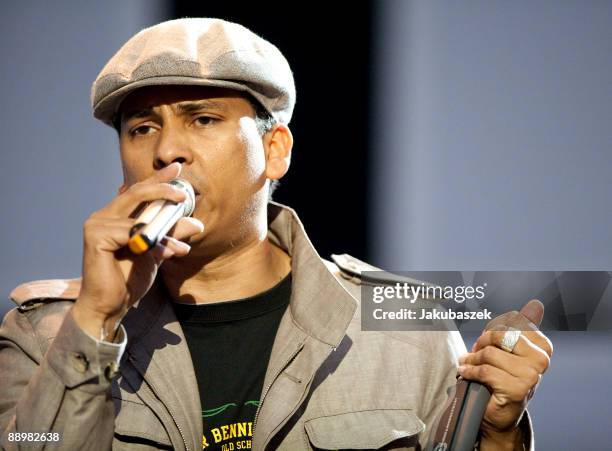 German singer Xavier Naidoo performs live during a concert at the Waldbuehne on July 11, 2009 in Berlin, Germany. The concert is part of the 'Live im...
