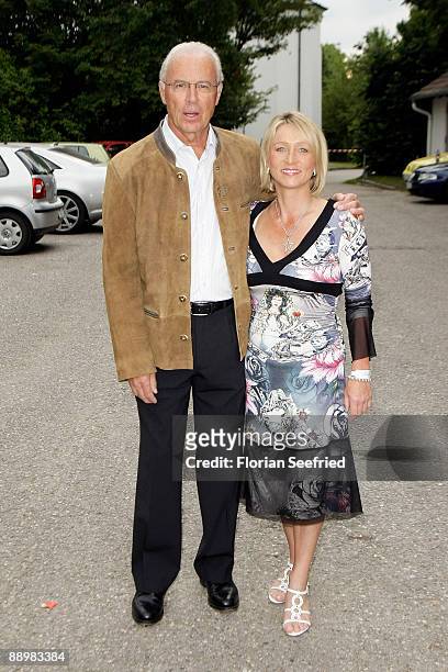 Franz Beckenbauer and wife Heidi attend a party after 'Kaiser Cup 2009' golf tournament at the Hartl Resort Event Hall on July 11, 2009 in Bad...