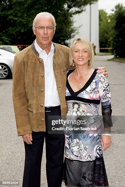 Franz Beckenbauer and wife Heidi attend a party after 'Kaiser Cup 2009' golf tournament at the Hartl Resort Event Hall on July 11, 2009 in Bad...