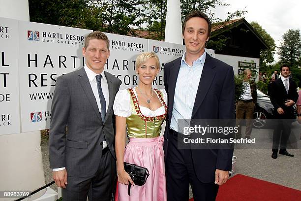 Bastian Schweinsteiger and Alexander Hartl and girlfriend Lisa-Marie Sagerer attend a party after 'Kaiser Cup 2009' golf tournament at the Hartl...