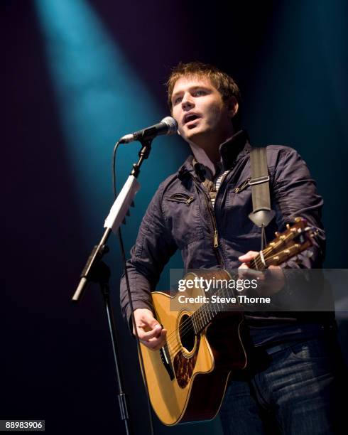 Roy Stride of Scouting For Girls performs on stage on the first day of Cornbury Festival on July 11, 2009 near Charlbury, United Kingdom.