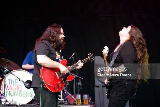 Romeo Stodart and Michele Stodart of Magic Numbers perform on stage on the first day of Cornbury Festival on July 11, 2009 near Charlbury, United...