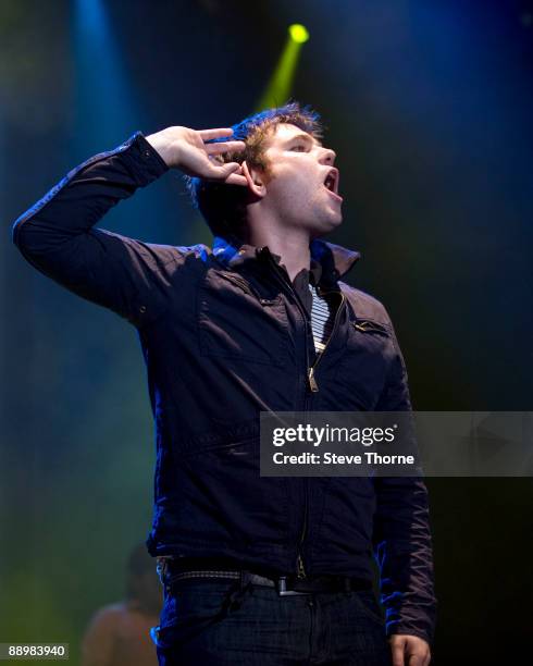 Roy Stride of Scouting For Girls performs on stage on the first day of Cornbury Festival on July 11, 2009 near Charlbury, United Kingdom.