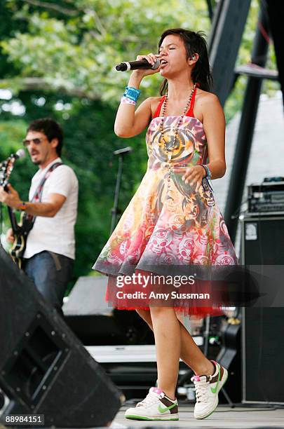 Liliana Saumet of Bomba Estereo performs at Central Park SummerStage on July 11, 2009 in New York City.