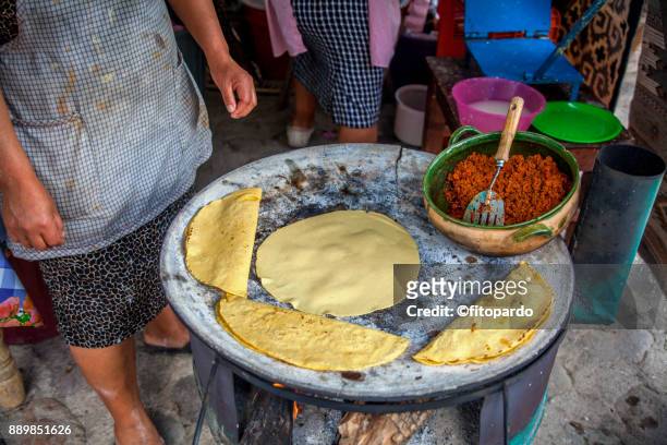 Mexican Quesadillas Being Made In A Comal High-Res Stock Photo