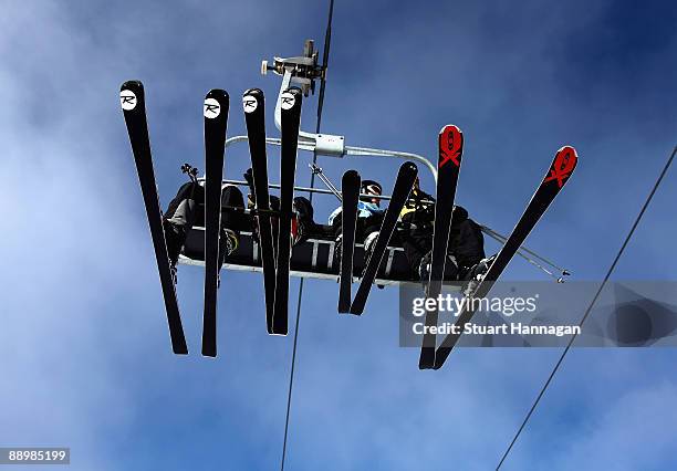 People enjoy a ride on the cruiser chair lift on July 7, 2009 in Thredbo, Australia. Thredbo ski fields are 500km's from Sydney and Melbourne and set...