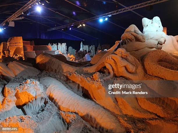 Sand sculptures of pirates are shown at the annual sand sculpture festival that is open until end of August, on July 11, 2009 in Blankenberge,...