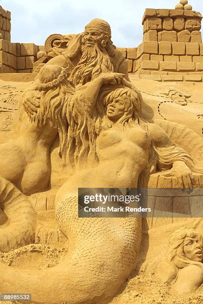 Sand sculptures of pirates are shown at the annual sand sculpture festival which is open for the public until end of August, on July 11, 2009 in...
