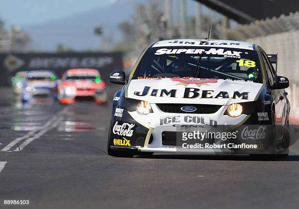 James Courtney drives the Jim Beam Racing Ford drives during race 12 for round six of the V8 Supercar Championship Series at Reid Park on July 12,...