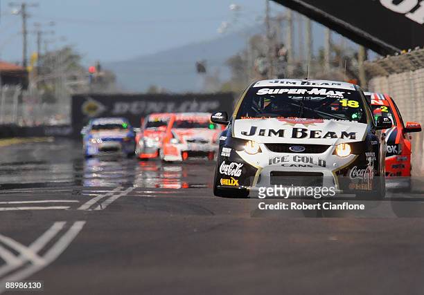 James Courtney drives the Jim Beam Racing Ford drives during race 12 for round six of the V8 Supercar Championship Series at Reid Park on July 12,...