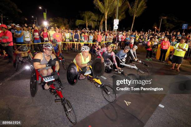 View as wheel chair athletes and runners prepare for the start of the Honolulu Marathon 2017 on December 10, 2017 in Honolulu, Hawaii.