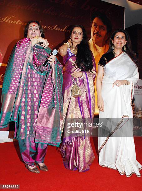 Poonam Sinha, Rekha and Kamia Malhotra attend a party hosted by Sinha and Malhotra honouring Bollywood actor and Poonam Sinha's husband Shatrughan...