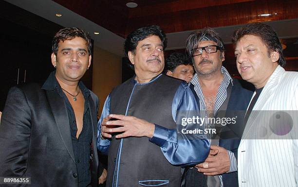 Indian actors Ravi Kishan, Shatrughan Sinha, Jackie Shroff and producer Shashi Ranjan attend a party honouring Sinha's election to the national...