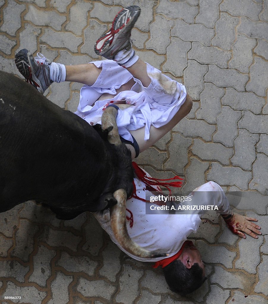 A man is gored by a Miura fighting bull