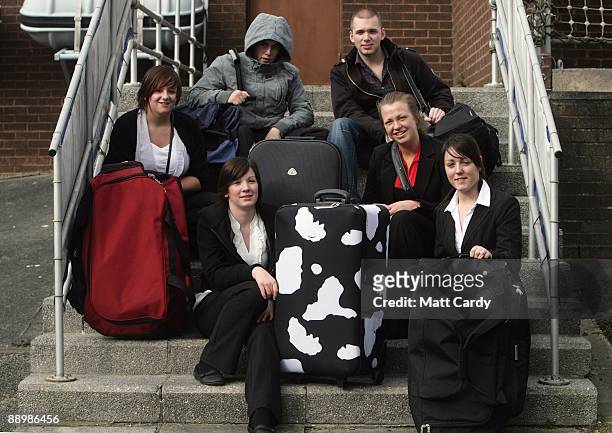 Royal Navy recruits Nicola Morris, Daniel Wright, Charlotte Craig, Mike Ellsbury, Vicky Reynolds and Sam Richards pose for a group picture following...