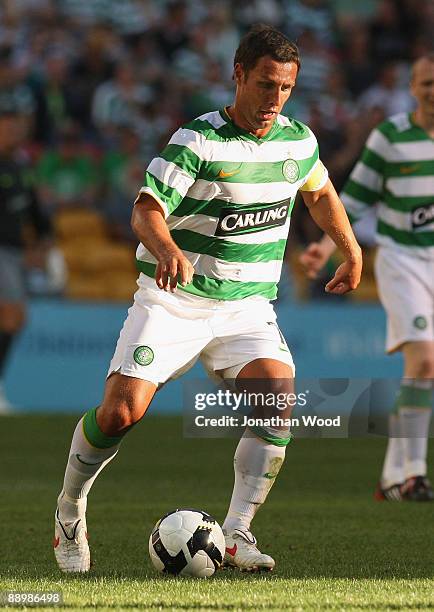 Scott McDonald of Celtic in attack during the pre-season friendly match between the Brisbane Roar and Celtic FC at Suncorp Stadium on July 12, 2009...