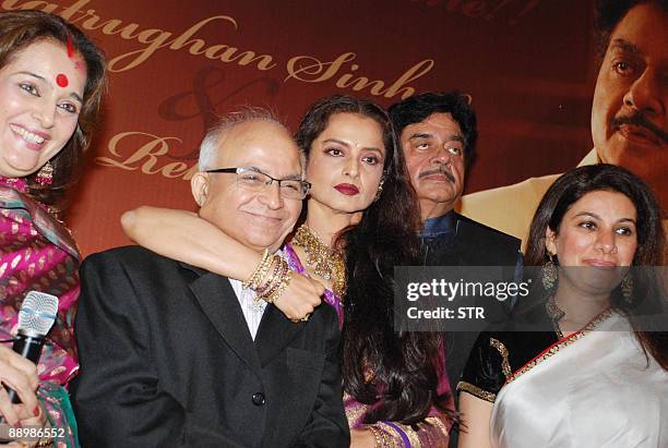 Indian actress Poonam Sinha, director Ramesh Talwar, actress Rekha, actor-turned-politician Shatrughan Sinha and producer Kamia Malhotra attend a...