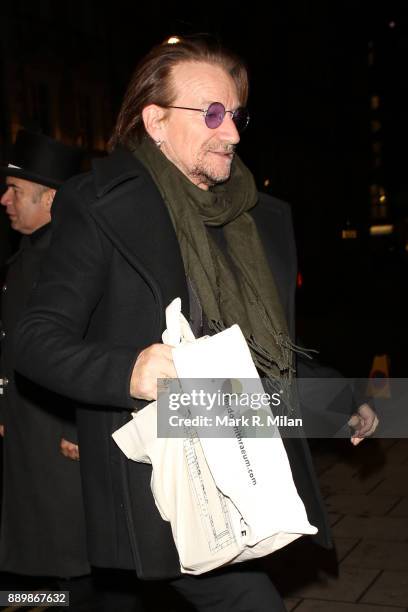 Bono arriving at Claridges hotel on December 10, 2017 in London, England.