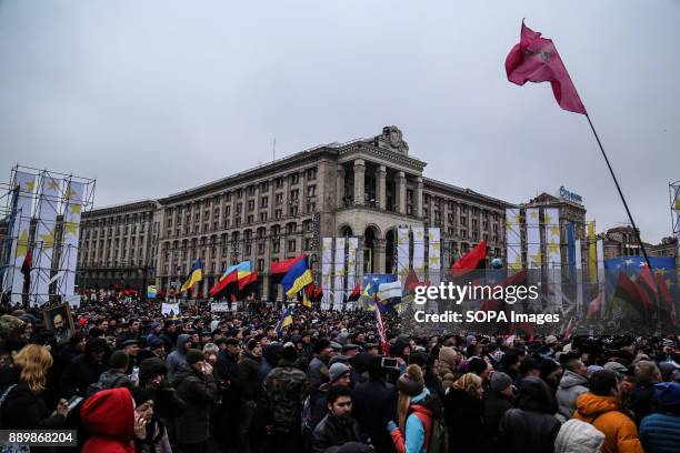 Supporters of Mikheil Saakashvili rally at Maidan calling for the impeachment of Ukrainian president Petro Poroshenko after Saakashvili who was...