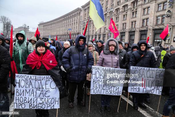 Supporters of Mikheil Saakashvili rally at Maidan calling for the impeachment of Ukrainian president Petro Poroshenko after Saakashvili who was...