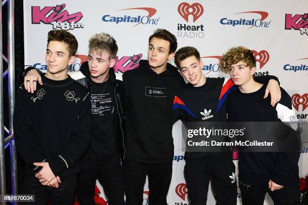 Daniel Seavey, Corbyn Besson, Jonah Marais, Zach Herron and Jack Avery of Why Don't We attend the KISS 108's Jingle Ball 2017 presented by Capital...