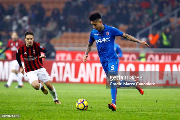 Erick Pulgar of Bologna Fc in action during the Serie A football match between AC Milan and Bologna Fc . Ac Milan wins 2-1 over Bologna Fc.