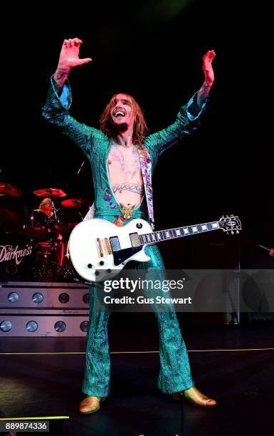 Justin Hawkins of The Darkness performs on stage at the Eventim Apollo on December 10, 2017 in London, England.