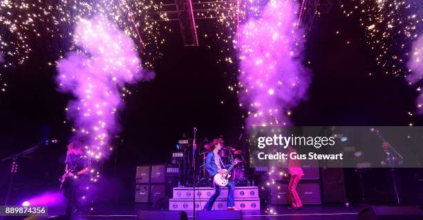 The Darkness perform on stage at the Eventim Apollo on December 10, 2017 in London, England.