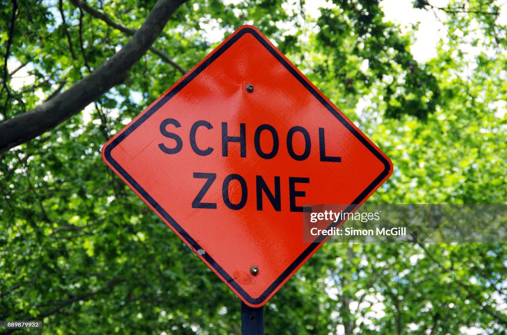 School Zone Road Warning Sign HighRes Stock Photo Getty Images